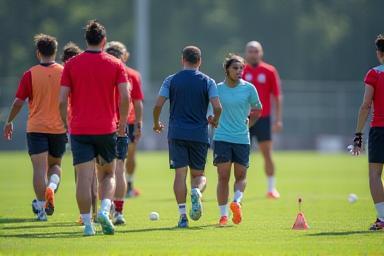 Image of a sports team training session on a field